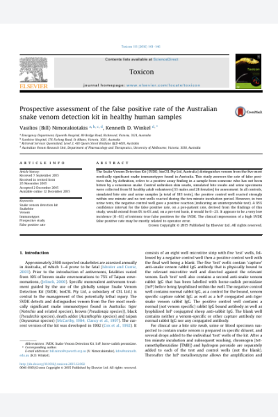 Prospective assessment of the false positive rate of the Australian snake venom detection kit in healthy human samples