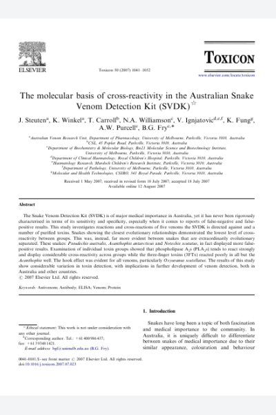The molecular basis of cross-reactivity in the Australian Snake Venom Detection Kit (SVDK)