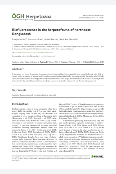 Biofluorescence in the herpetofauna of northeast Bangladesh