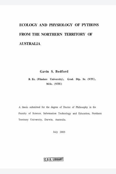 Ecology and Physiology of Pythons from the Northern Territory of Australia