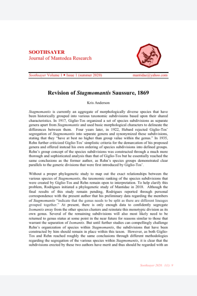 Revision of Stagmomantis Saussure, 1869