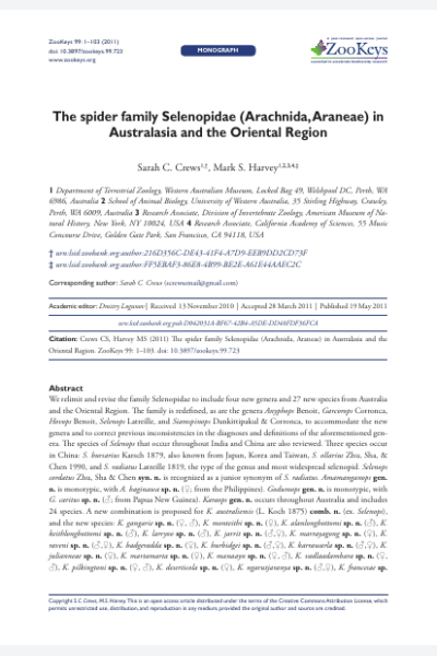 The spider family Selenopidae (Arachnida, Araneae) in Australia and Asia