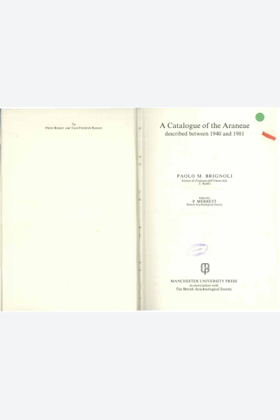 A Catalogue of the Araneae described between 1940 and 1981