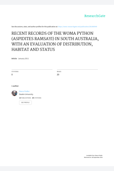Recent records of the Woma Python (Aspidites ramsayi) in South Australia, with an evaluation of distribution, habitat and status