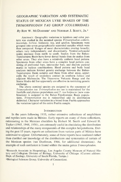 Geographic variation and systematic status of Mexican lyre snakes of the Trimorphodon tau group (Colubridae)