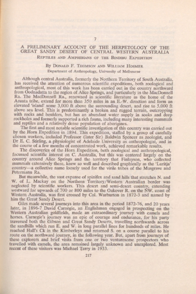 A preliminary account of the herpetology of the Great Sandy Desert of Central Western Australia. Reptiles and amphibians of the Bindibu Expedition.