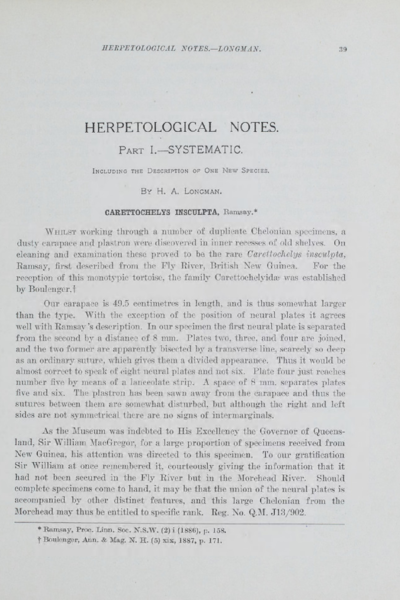 Herpetological notes. 1. Systematic. Including the description of one new species. Part 11. Ethological.