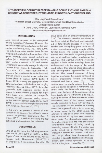 Intraspecific combat in free-ranging Scrub Pythons Morelia kinghorni (Serpentes: Pythonidae) in north-east Queensland