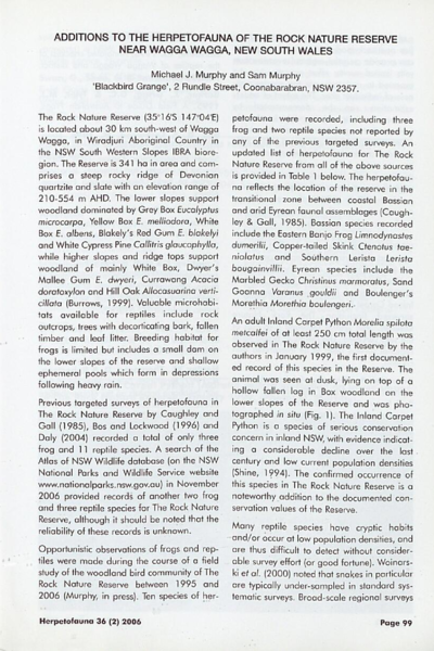 Additions to the herpetofauna of The Rock Nature Reserve near Wagga Wagga, New South Wales