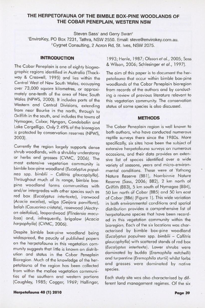 The herpetofauna of the Bimble Box-pine woodlands of the Cobar Peninsula, western NSW