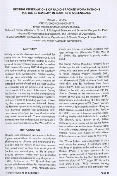 Nesting observations of radio-tracked Woma Pythons (Aspidites ramsayi) in southern Queensland