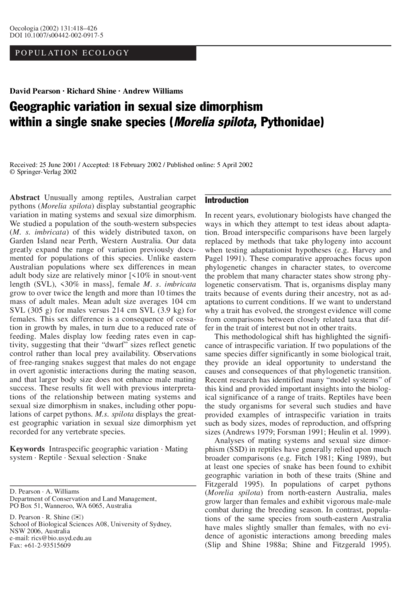 Geographic variation in sexual size dimorphism within a single snake species (Morelia spilota, Pythonidae)