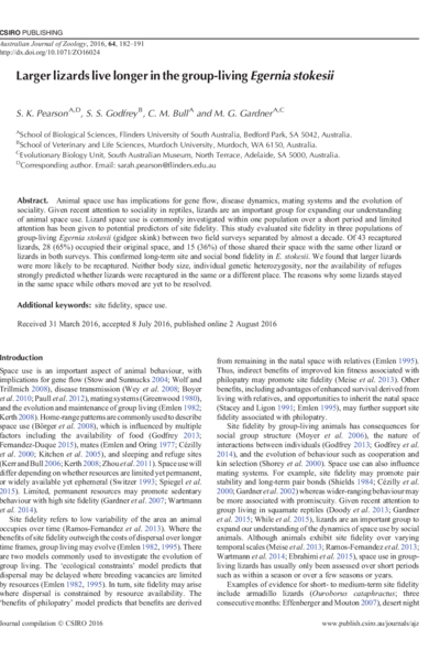 Larger lizards live longer in the group-living Egernia stokesii