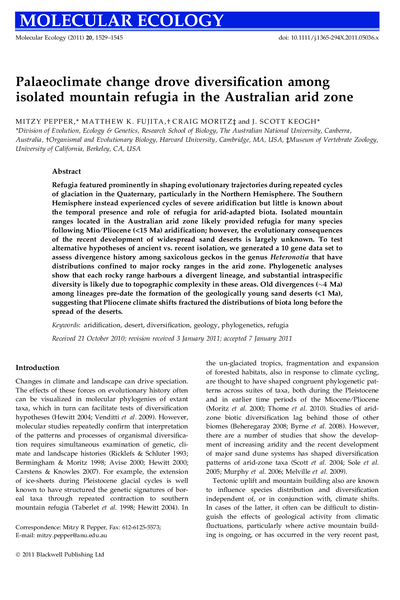 Palaeoclimate change drove diversification among isolated mountain refugia in the Australian arid zone