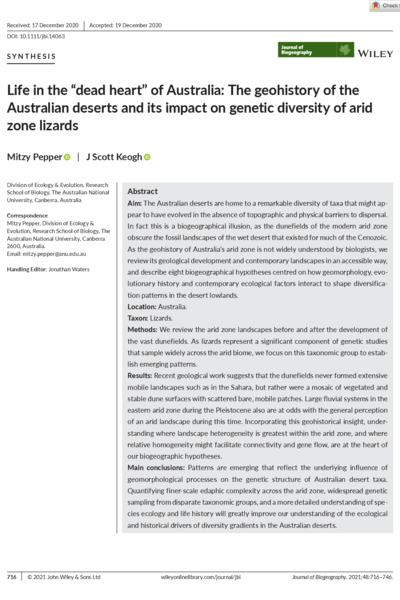 Life in the “dead heart” of Australia: The geohistory of the Australian deserts and its impact on genetic diversity of arid zone lizards