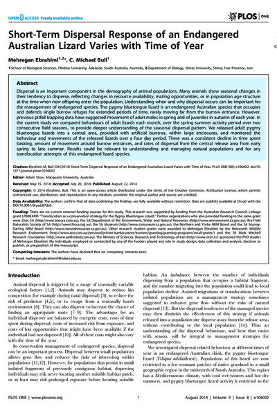 Short-Term Dispersal Response of an Endangered Australian Lizard Varies with Time of Year