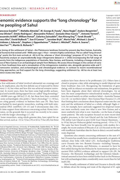 Genomic evidence supports the “long chronology” for the peopling of Sahul