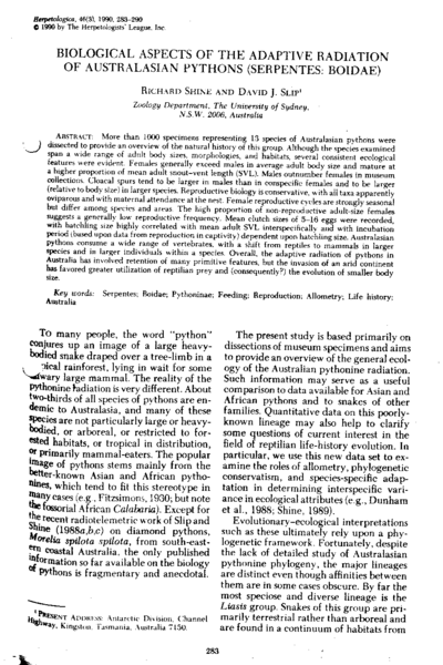 Biological aspects of the adaptive radiation of Australasian pythons (Serpentes : Boidae)