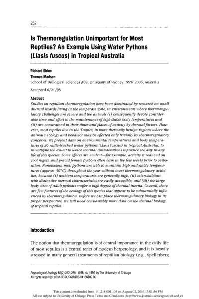 Is Thermoregulation Unimportant for Most Reptiles? An Example Using Water Pythons (Liasis fuscus) in Tropical Australia