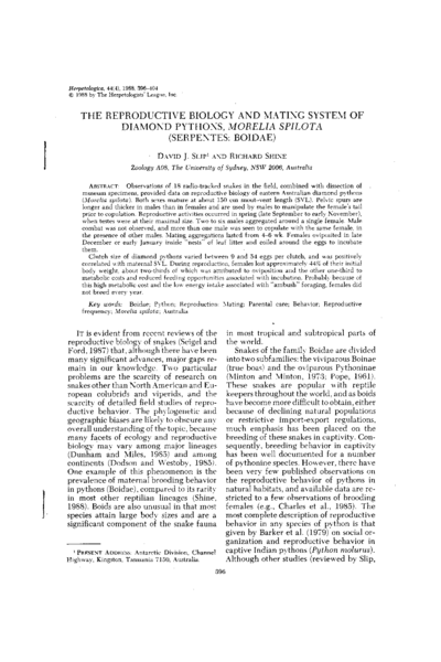 The reproductive biology and mating system of diamond pythons, Morelia spilotа