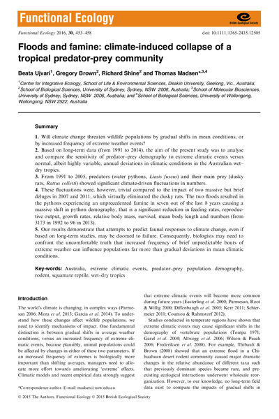 Floods and famine: climate‐induced collapse of a tropical predator‐prey community