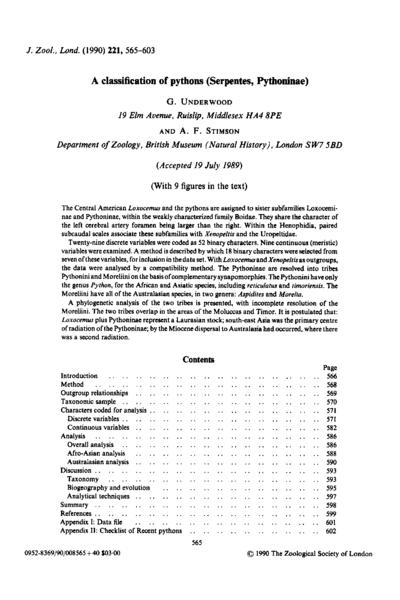A classification of pythons (Serpentes, Pythoninae)
