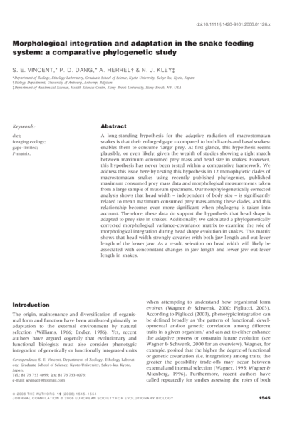 Morphological integration and adaptation in the snake feeding system: a comparative phylogenetic study