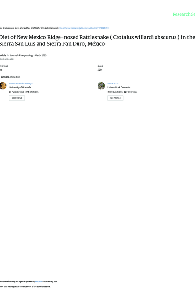Diet of New Mexico Ridge-nosed Rattlesnake (Crotalus willardi obscurus) in the Sierra San Luis and Sierra Pan Duro, Me´xico