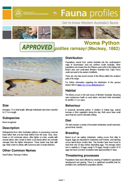 Woma Python - Fauna Profiles